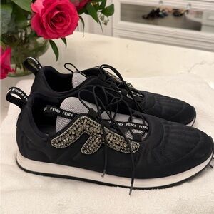 Fendi Black Sneakers FF Freedom with Rhinestone Detail